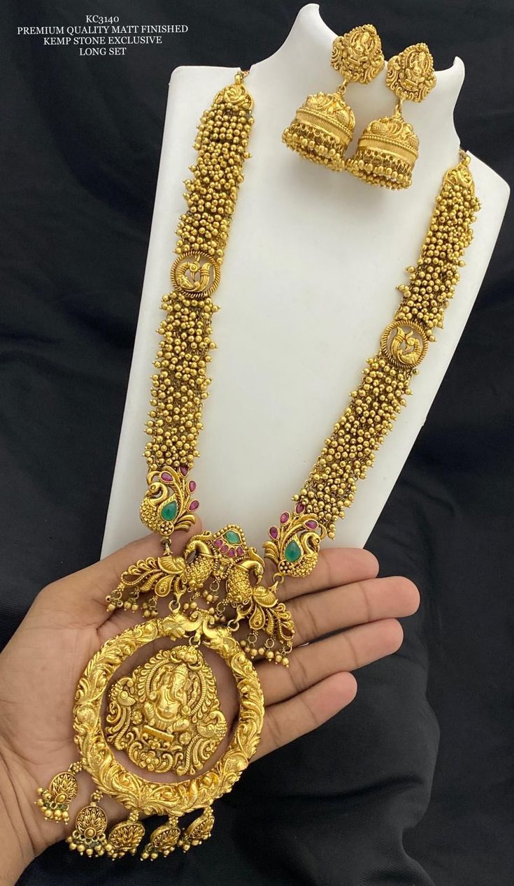 Dimple Golden Super Bling Necklace With Temple Work