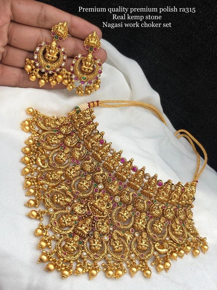 Pushpa Jewellery Nagasi Work Gold Plated Necklace Set